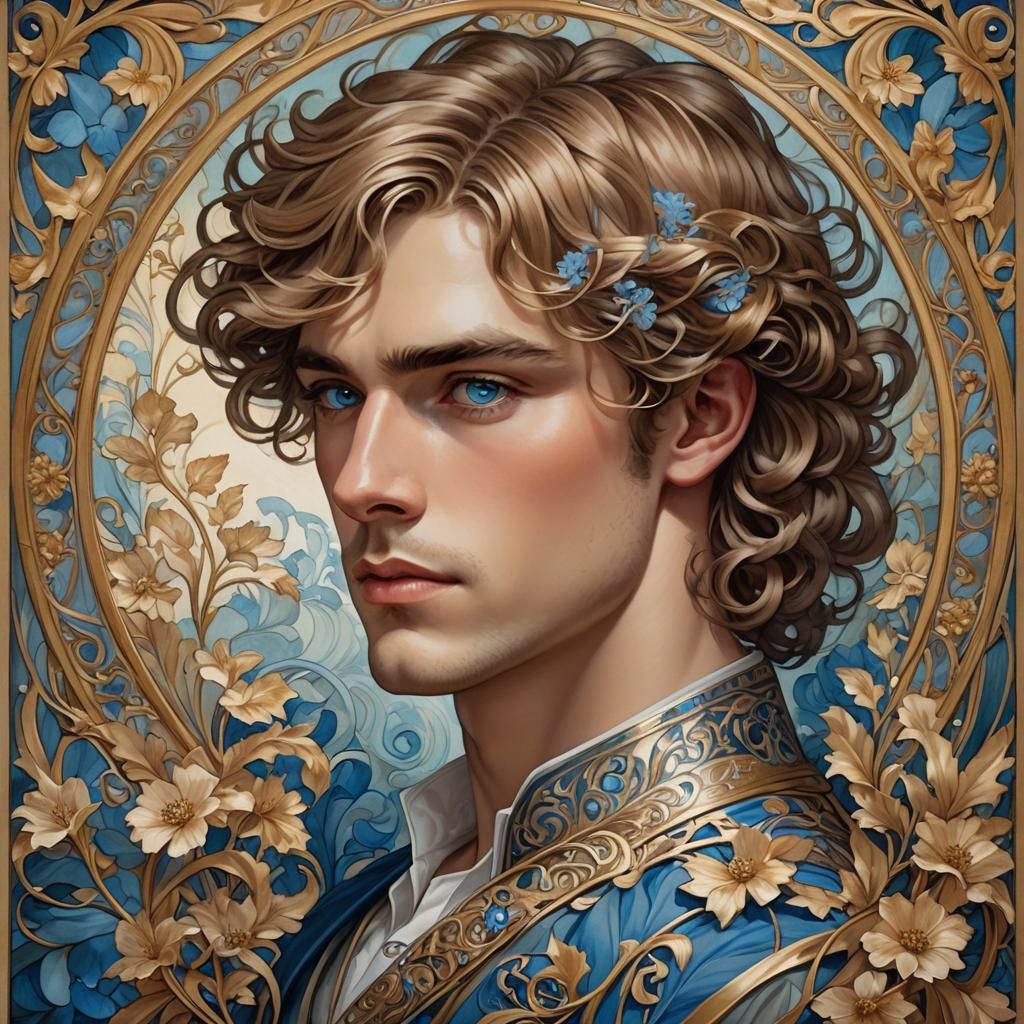 Ethereal Art Nouveau Portrait of Young Man