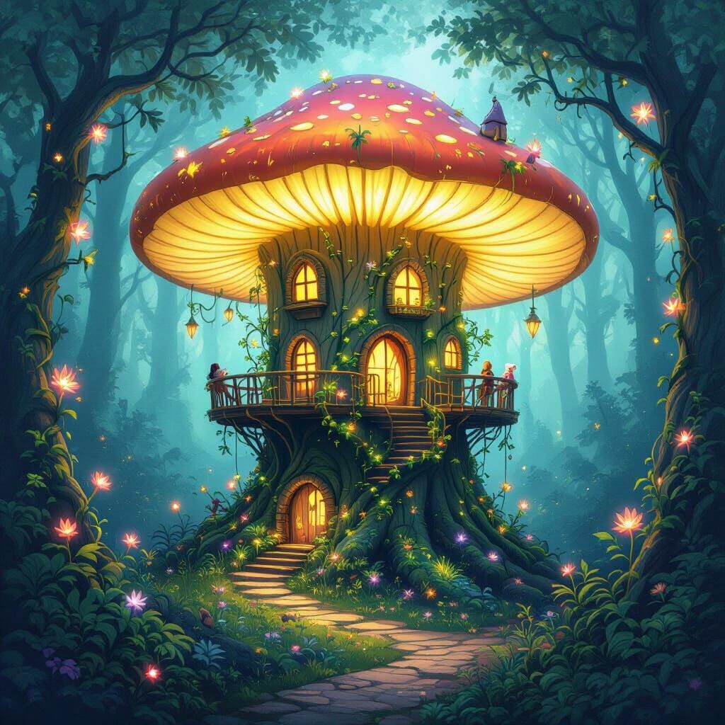 Intricately detailed alcohol ink illustration. A bioluminesc...