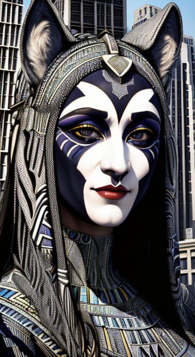 Egyptian Goddess Werewolf in Op Art Style