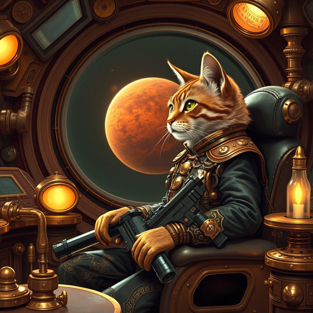 Steampunk Space Captain Gazing at Mars