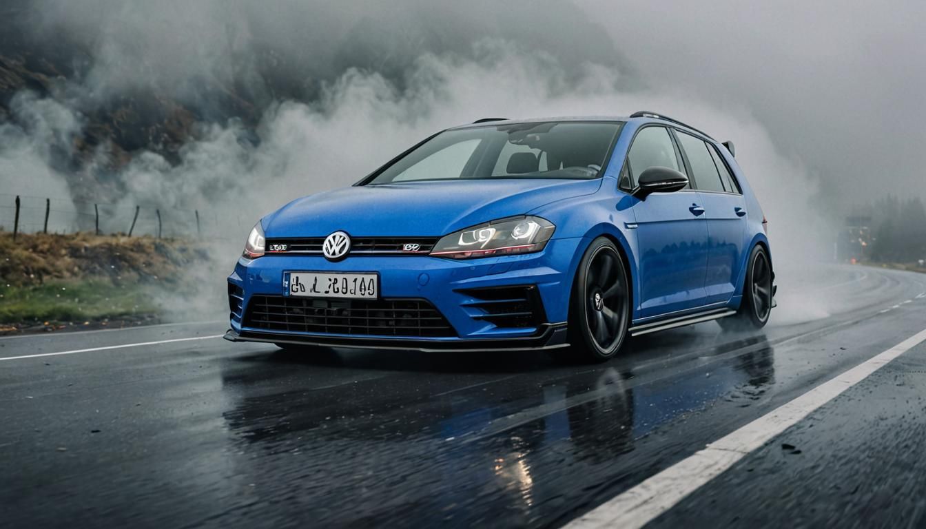 Wide-Body VW Golf 7R Drifting on Foggy Highway
