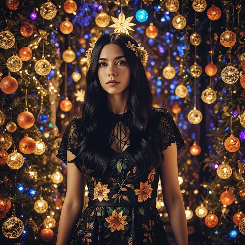 Art Nouveau Girl in Christmas Ambiance