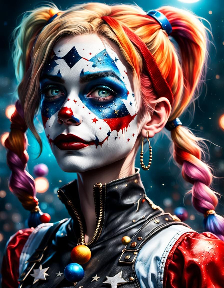 Harley Quinn in Lost Circus: Hyperrealistic Splash Art