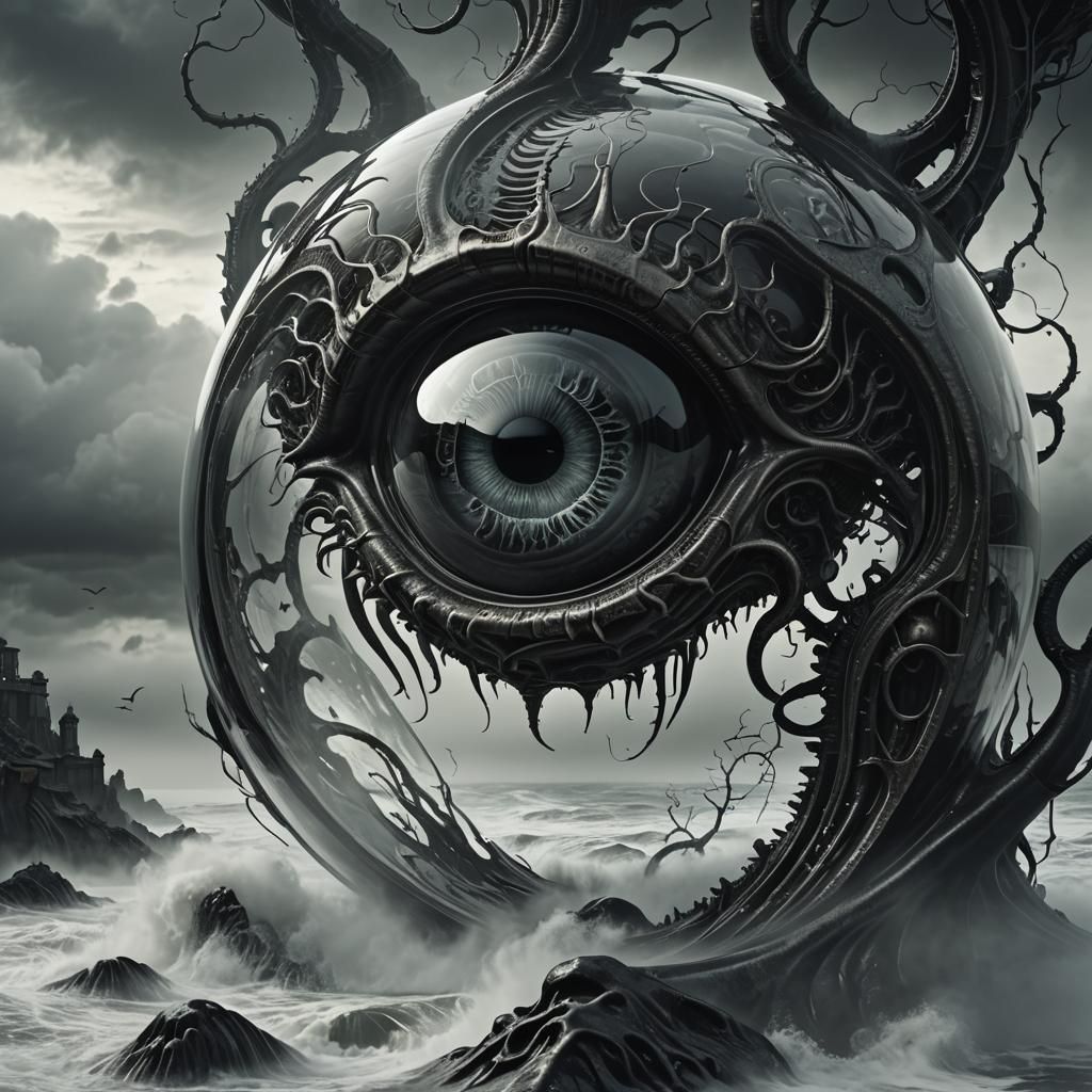 Ominous Beast in Glass, Biomechanical 3D Render