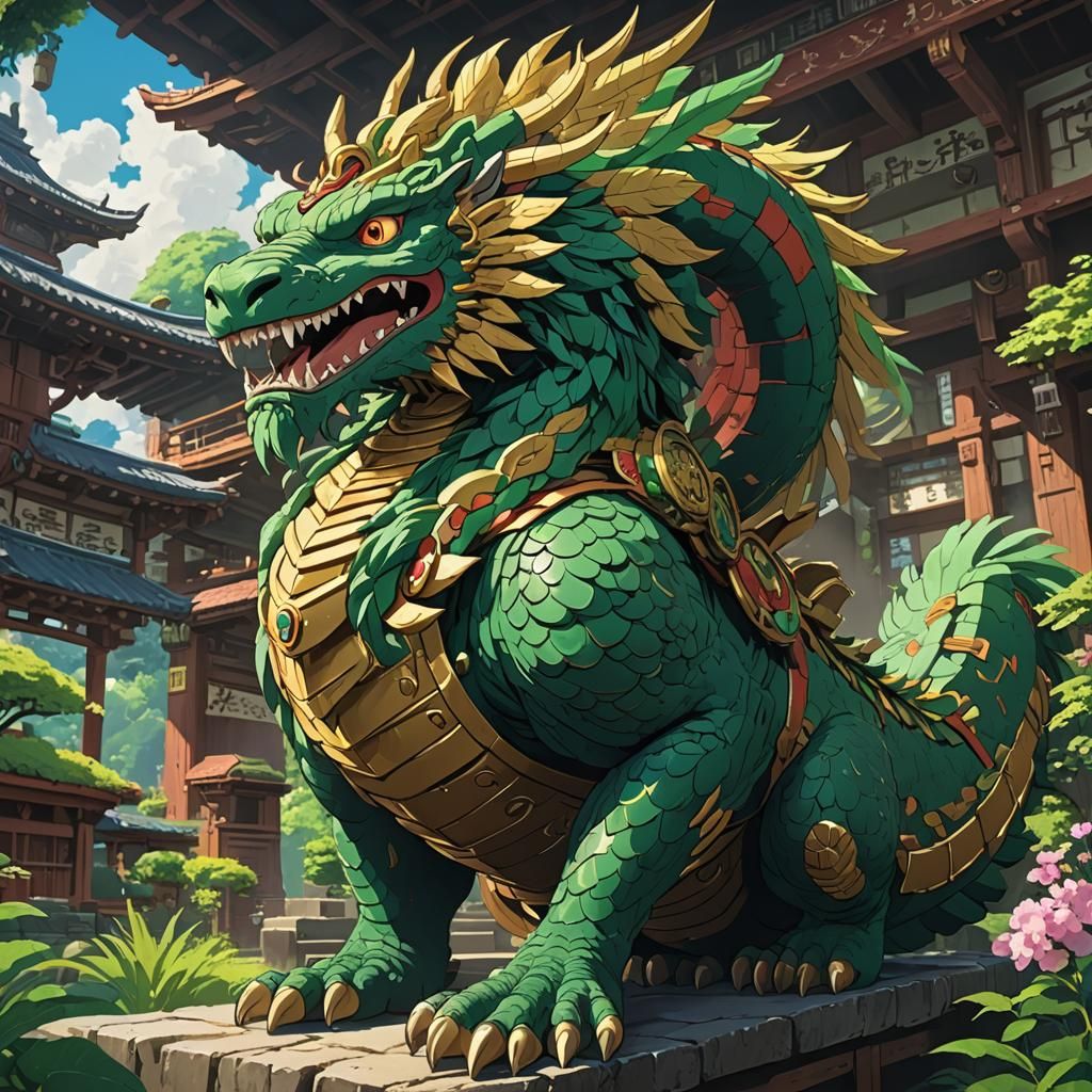 Waifu Quetzalcoatl in Studio Ghibli Anime Style