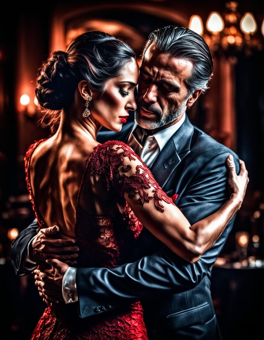 Passionate Tango Embrace in Sensual, Hyperrealistic Style