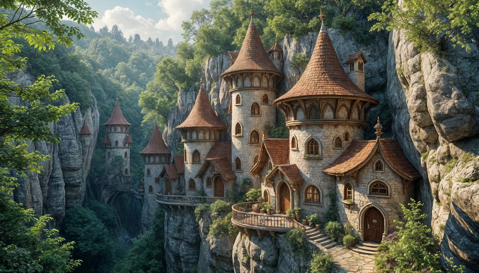 Whimsical Elven Cottages on Cliffs