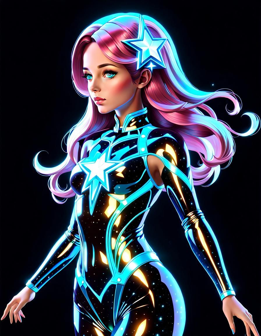 Holographic Astral Woman with Fractal Constellations