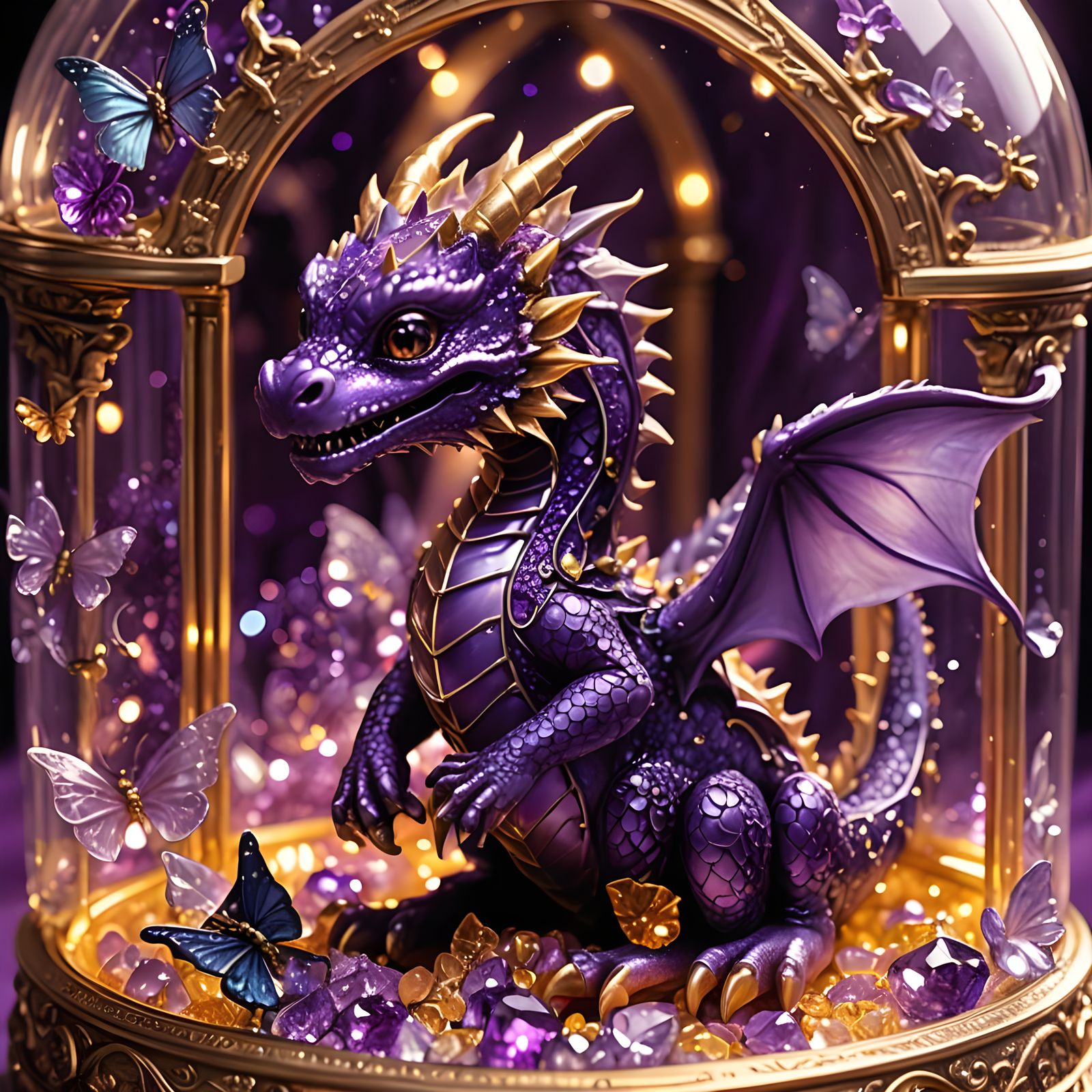 Purple Dragon in Jewelry Box, Fantasy Concept Art