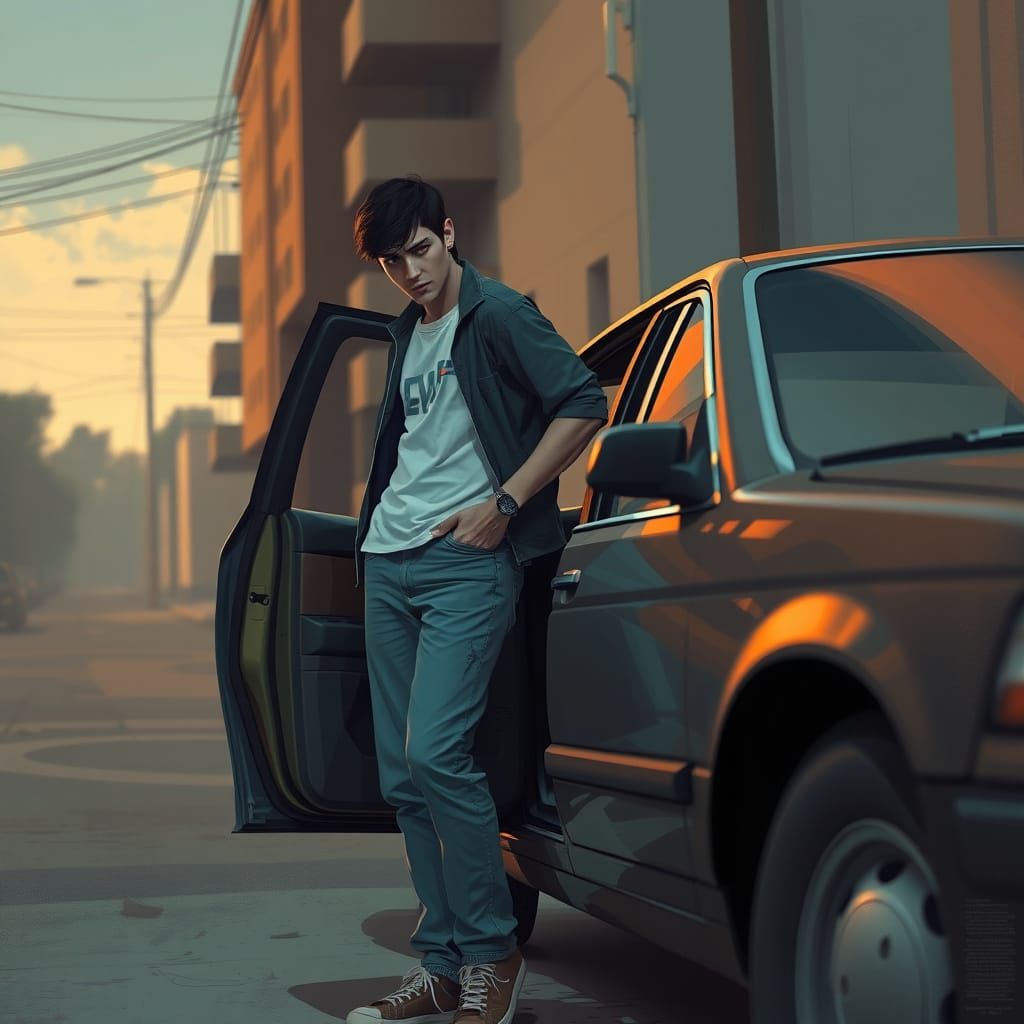 Frustrated Person in Urban Scene: Digital Painting Style