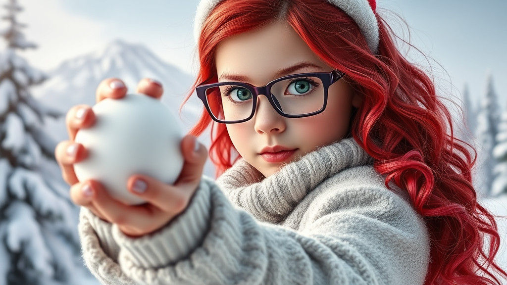 Girl in Winter Landscape with Origami Elements