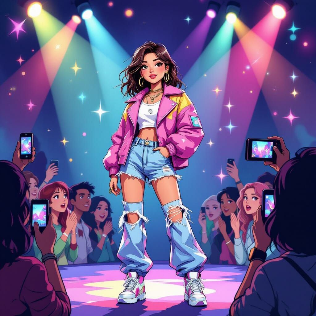 Pop Idol on Stage in a Stylized Illustration