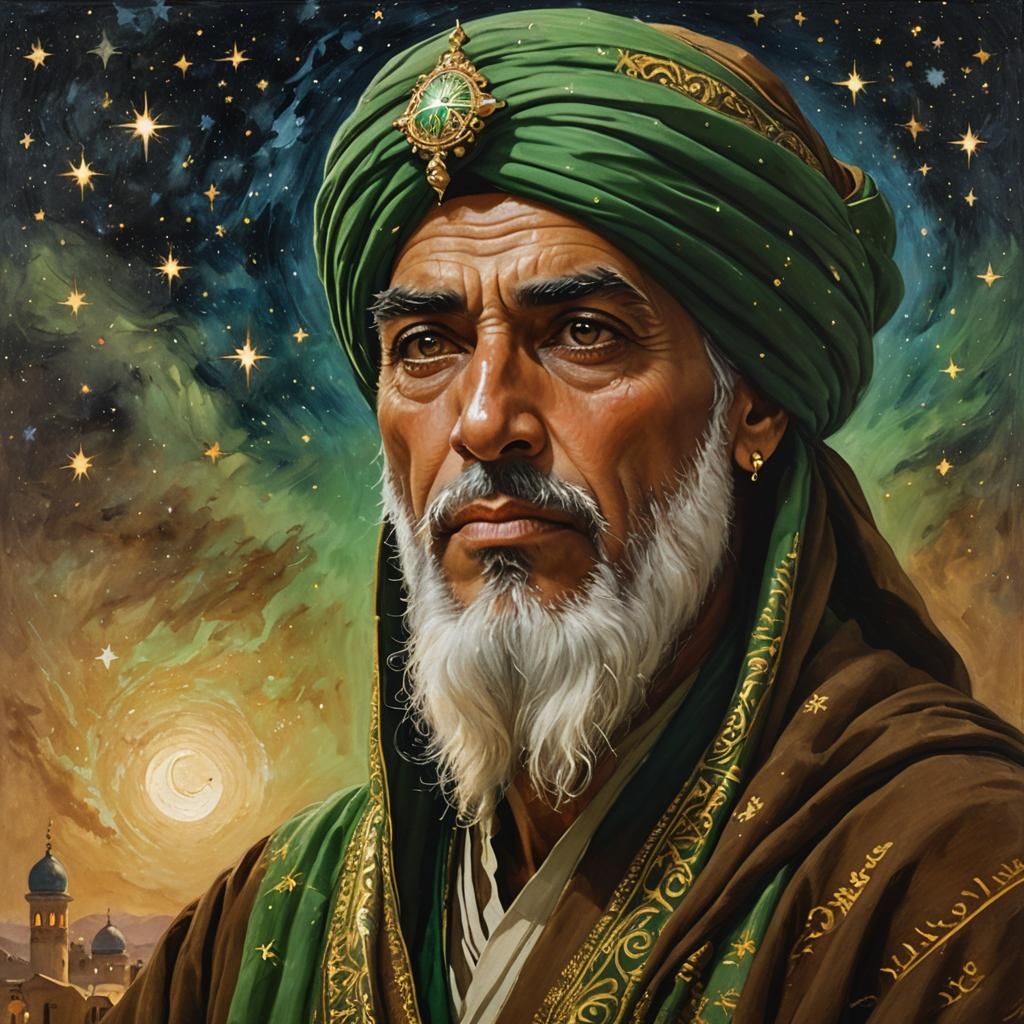 Man in Turban Gazing at Starry Night, Antique Style