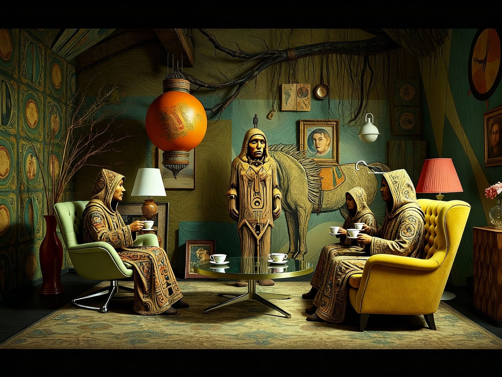 Jacquard Weave Ushabti Inuk Golems Taking Tea