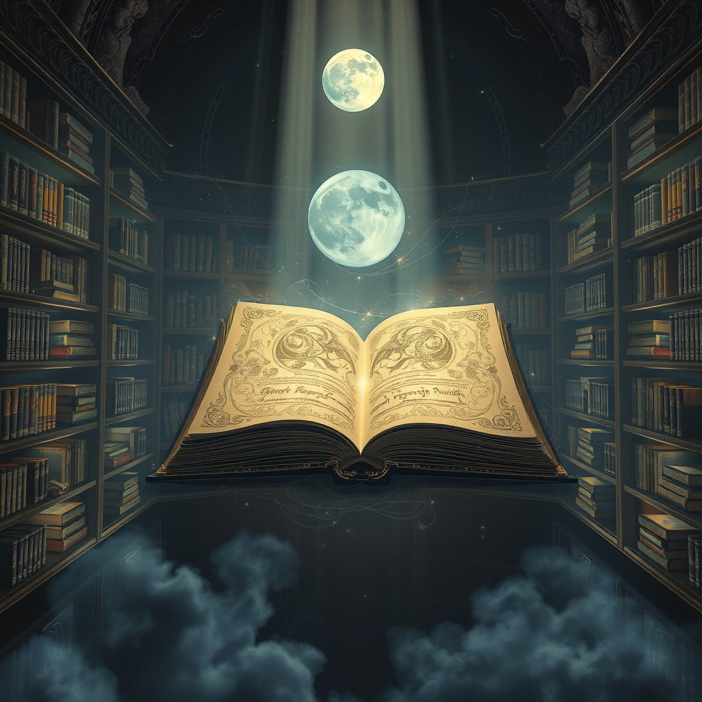 Ethereal Lunar Library with Glowing Books