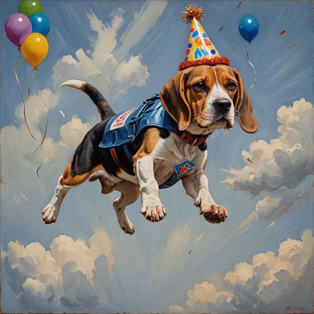 Muscular Beagle Celebrates Birthday in the Sky