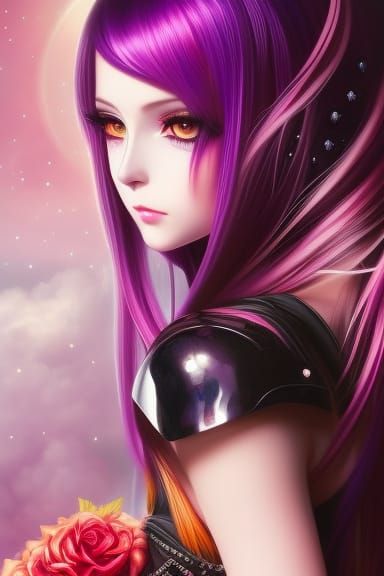 Attractive Goth Girl with Amethyst Jewelry in Digital Illust...