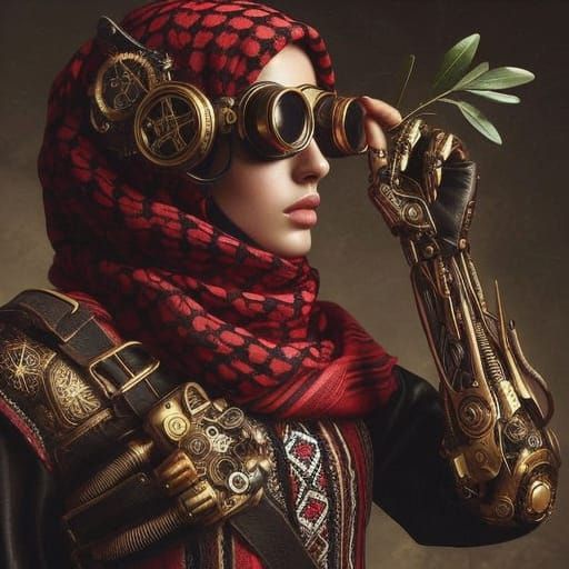Palestinian Cyberpunk Revolutionary in Steampunk Armor