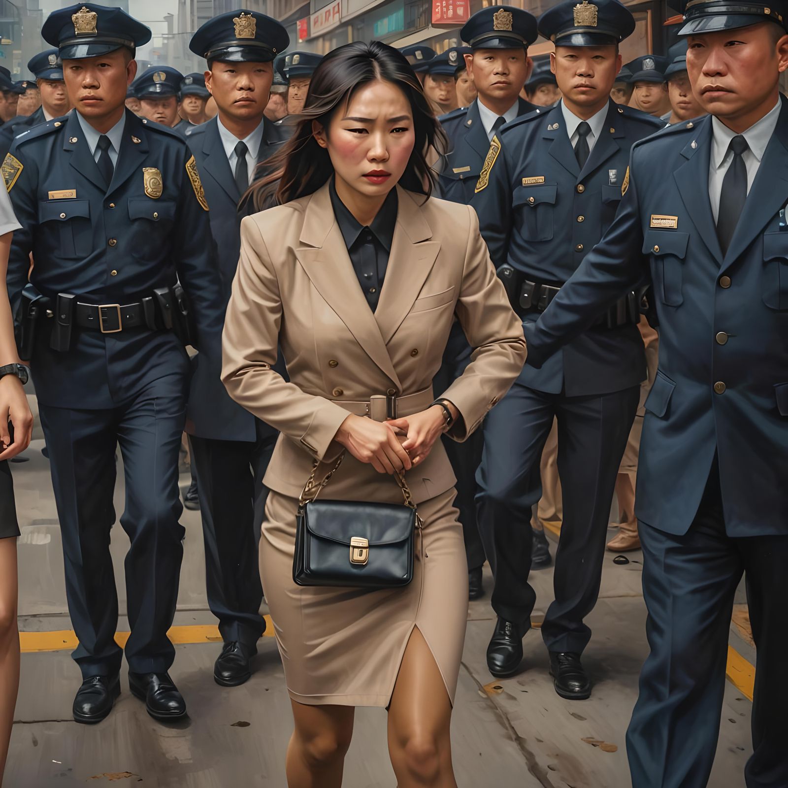 Wealthy Woman's Arrest: Hyperrealistic Digital Art