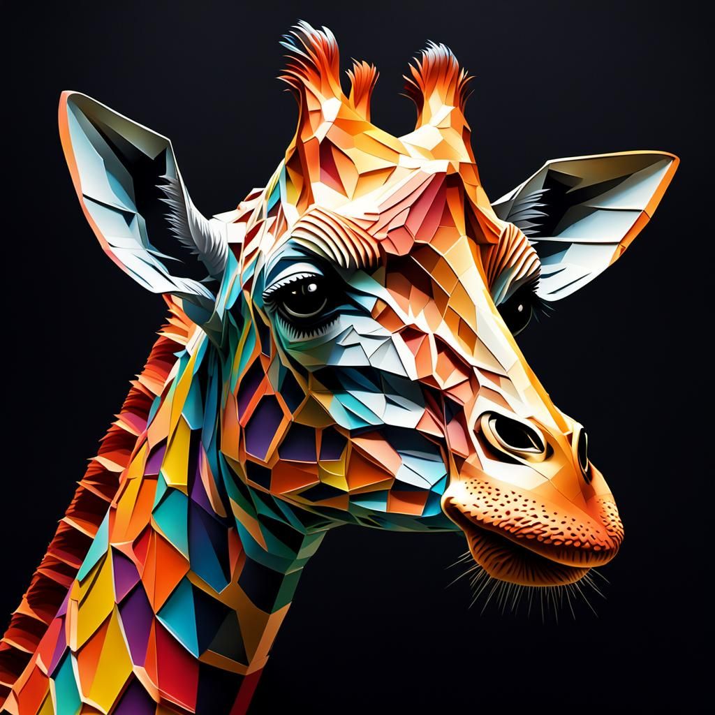 Dark Giraffe Head in Kirigami Paper Art