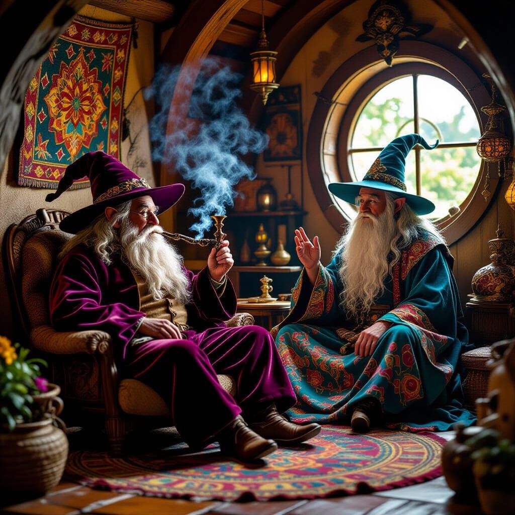 Bilbo, Gandalf, and Dragon in Psychedelic Art
