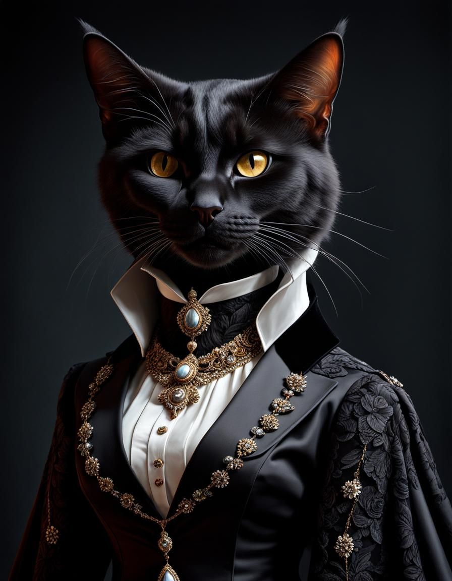 Fanged Cat Vampire Aristocrat in Tenebrist Style