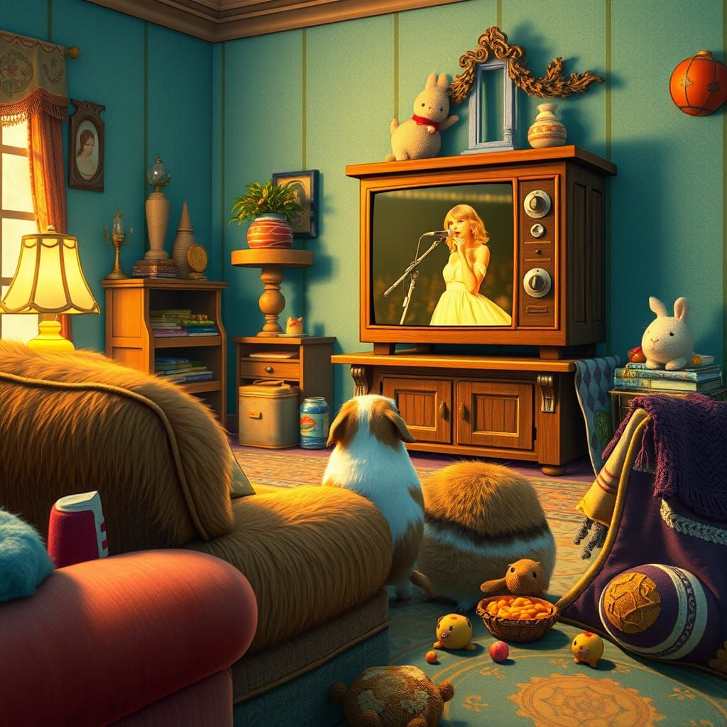 Guinea Pig Enjoys Taylor Swift Concert in Whimsical Living R...