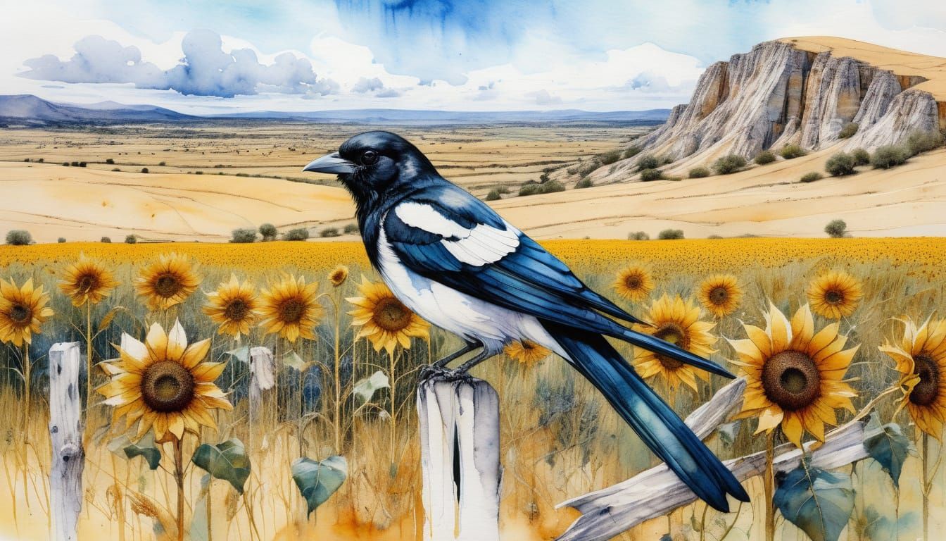 Serene Summer Landscape with Magpie