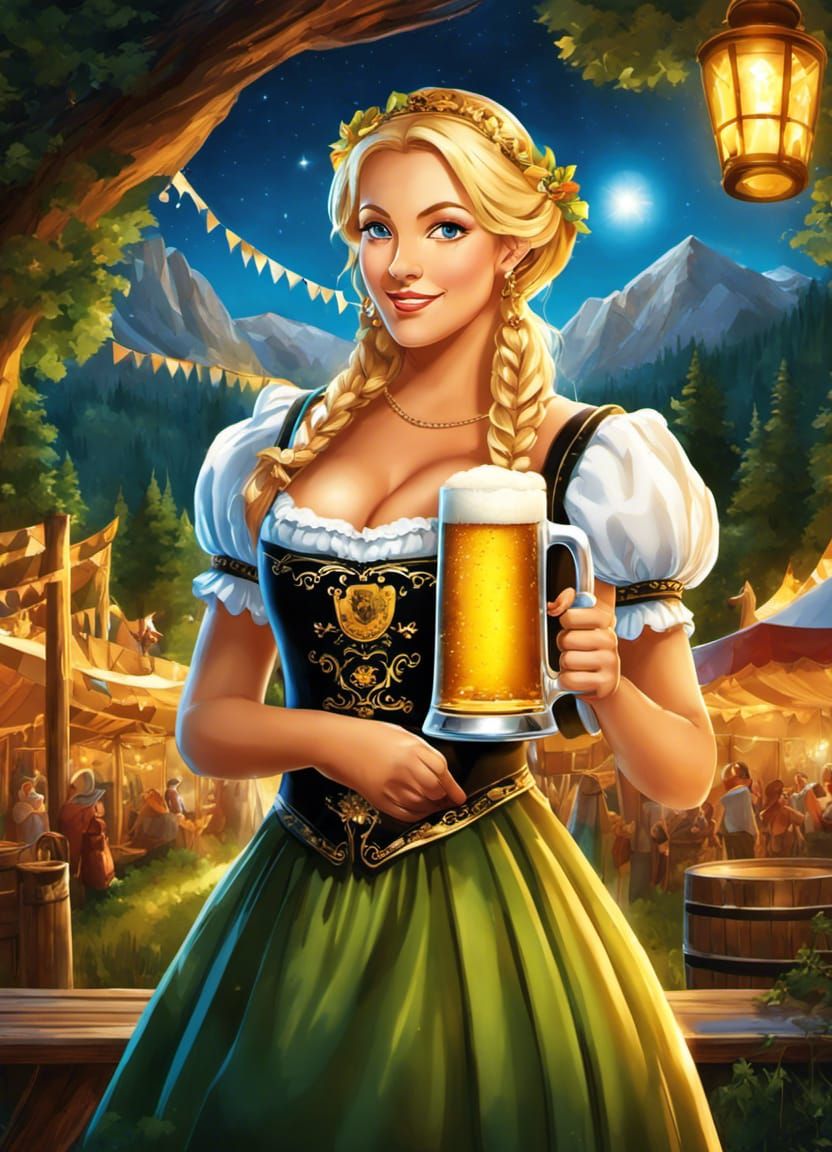 Oktoberfest Beer Maiden in Surrealist Impressionism