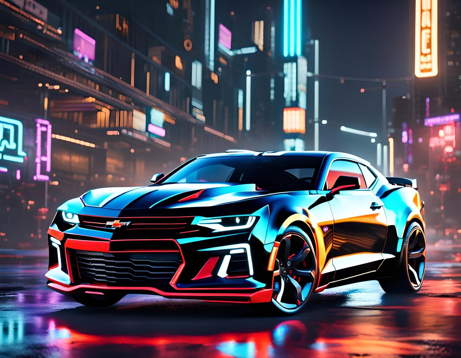Chevrolet Camaro in Neon Ambiance, Abstract Oil
