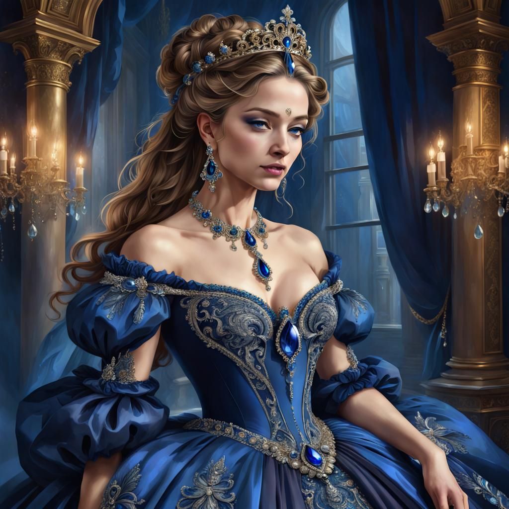 Renaissance Queen in Blue: A Digital Art Painting