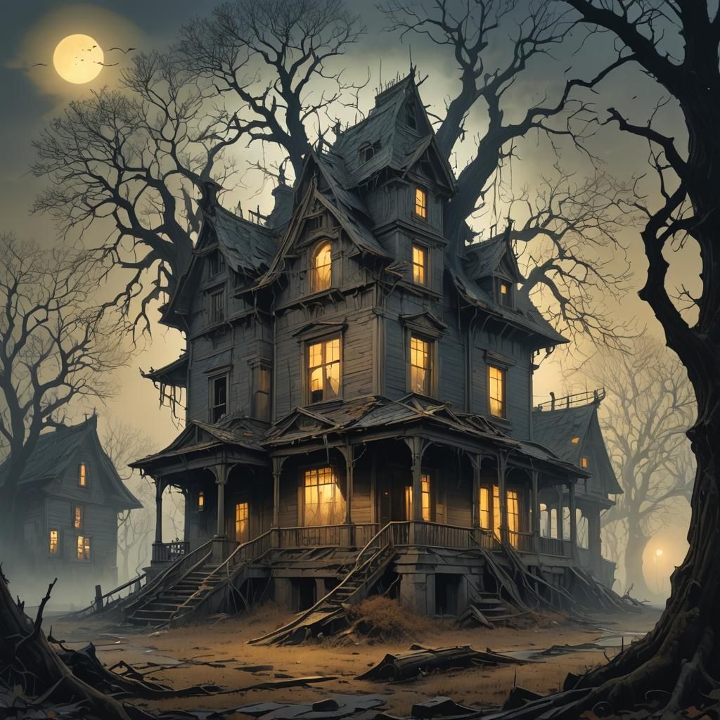 Abandoned House in Dark Fantasy Style