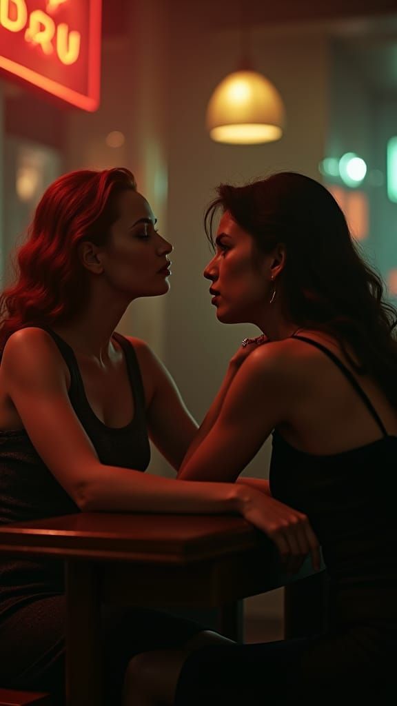 Two Women in Bar: Cinematic Film Still