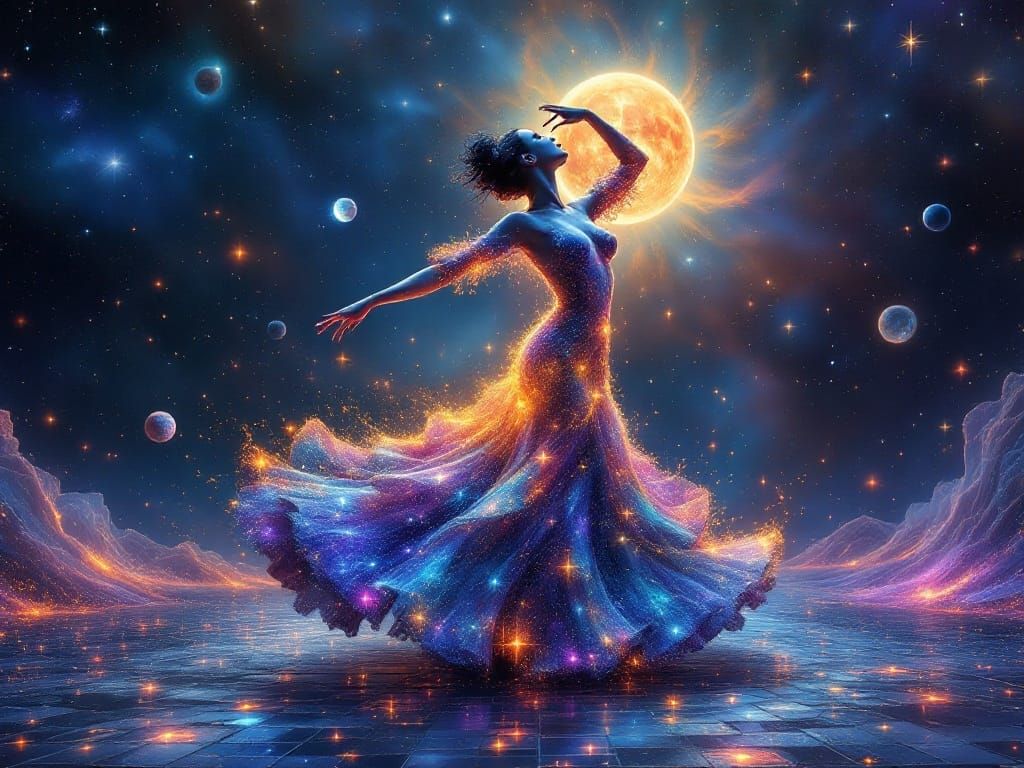 Flamenco Galaxy Dancer in Iridescent 3D Style