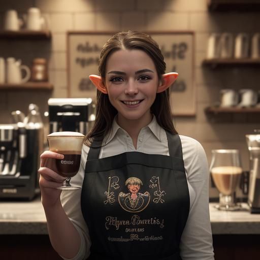 Smiling Elf Barista Making Coffee