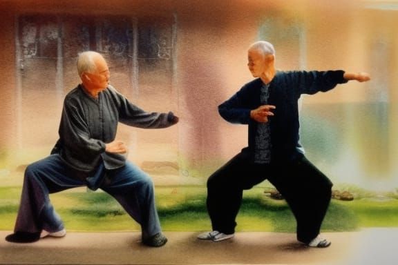 Tai Chi Practice in Hyperrealistic Watercolour Style