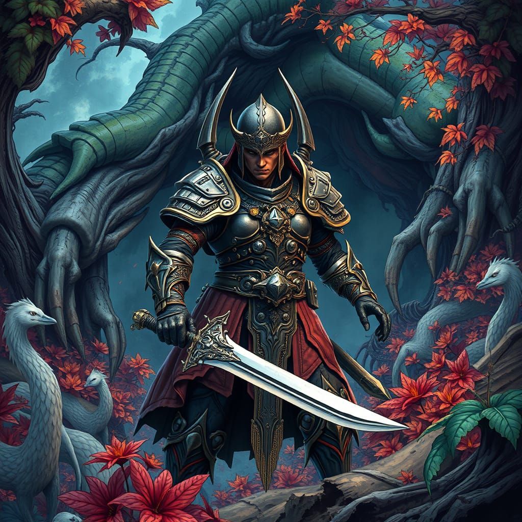 Fantasy Warrior in Mystical Realm, Digital Art