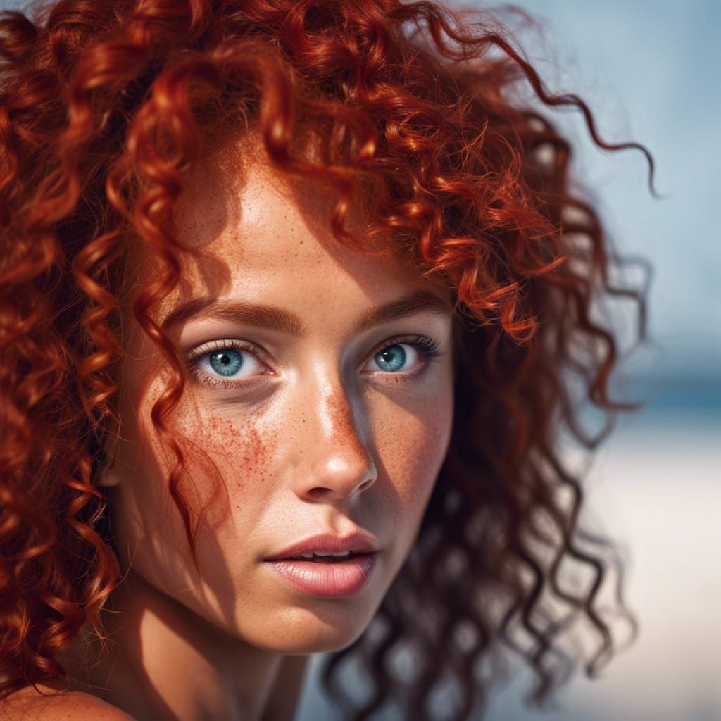 Freckled Biracial Woman with Red Hair Portrait