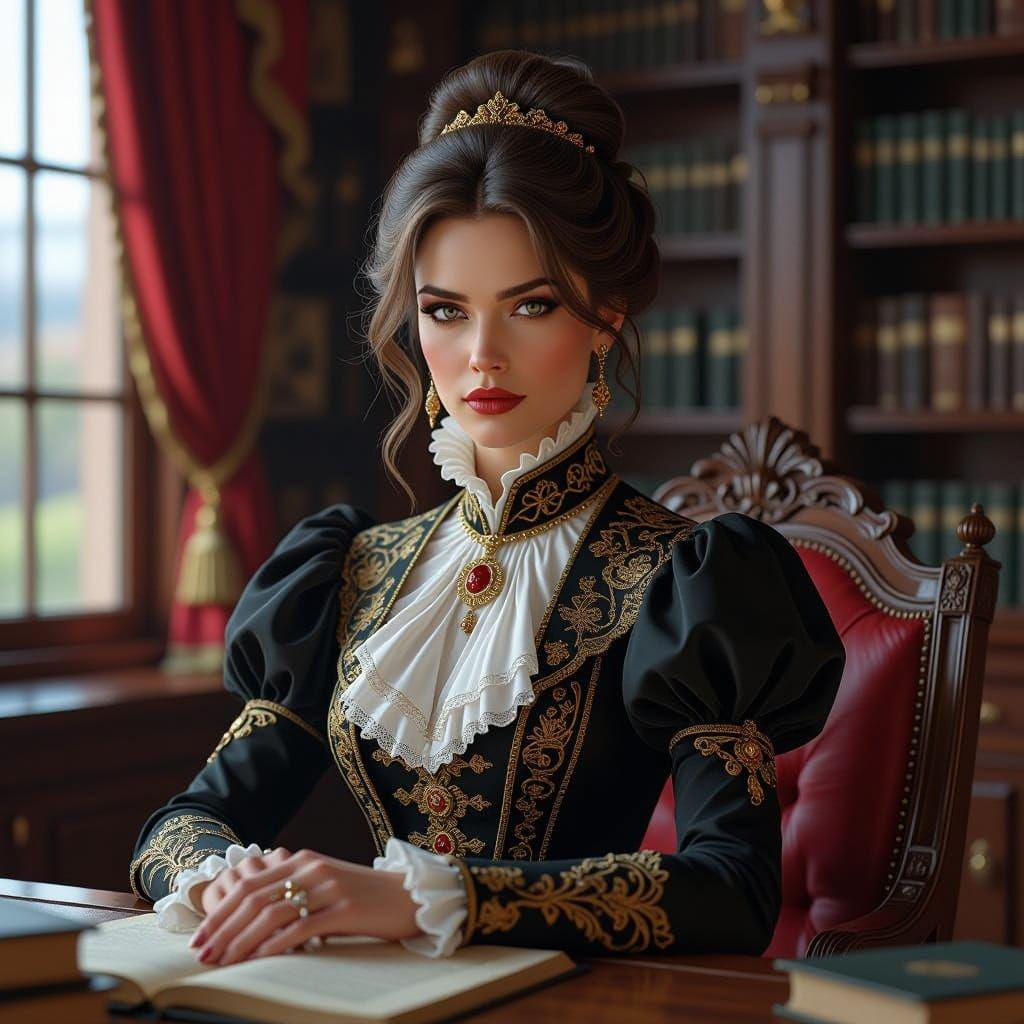 Victorian Female Wizard Portrait in Dark Fantasy Style