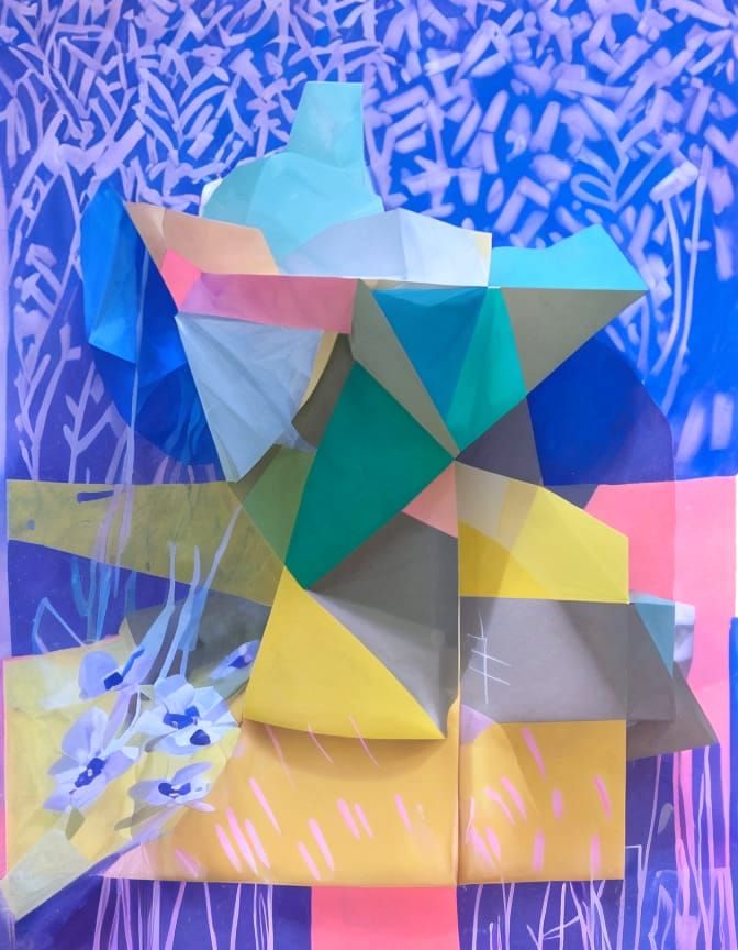 Chalk and Paper Flower Arrangement in Graphic Design Style