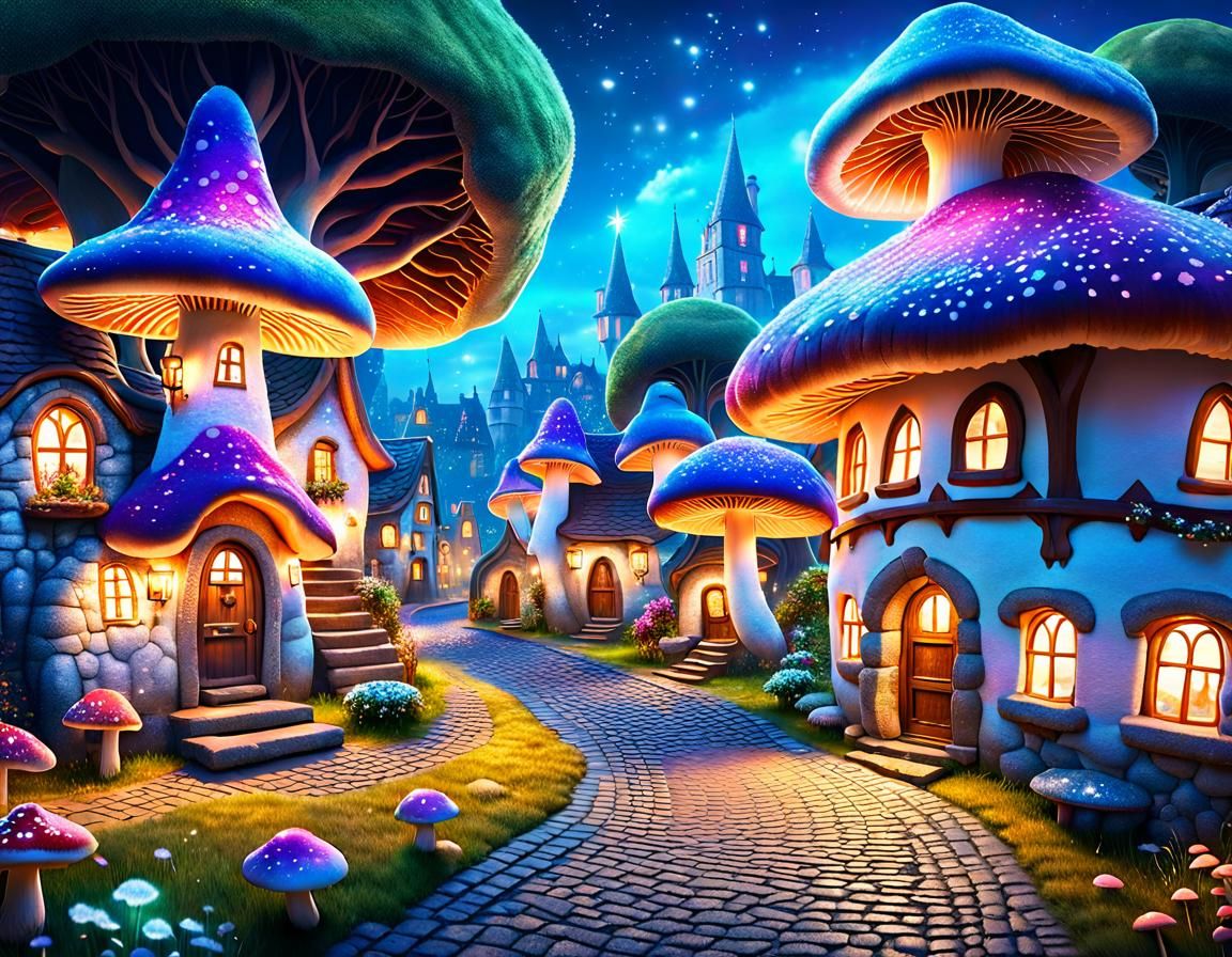 Enchanted Mushroom Village with Fairy Dust