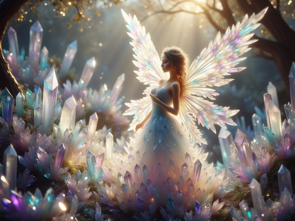 Fairy Made of Frosted Glass in Crystal Forest