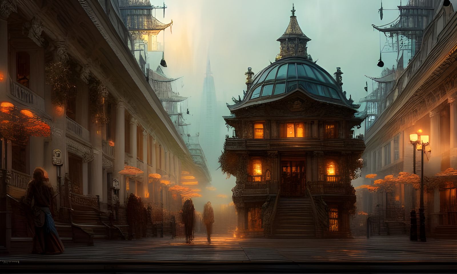 Magical Library District in Hyperdetailed Digital Art