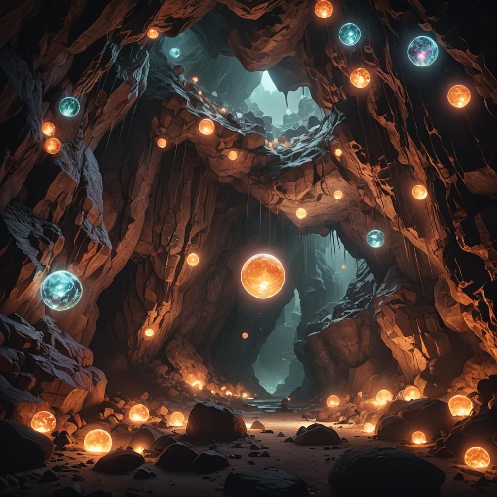 Glowing Orbs Light a Mystical Cavern