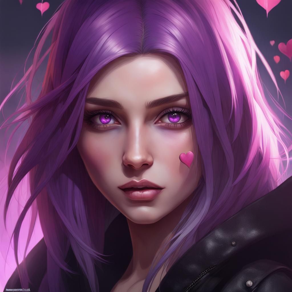 Goth-Emo Woman with Purple Hair, Digital Portrait