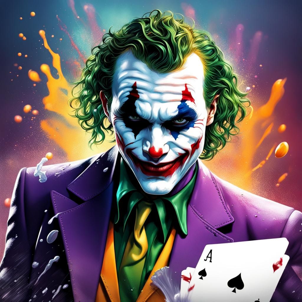 Hyperrealistic Joker Splash Art on Playing Card