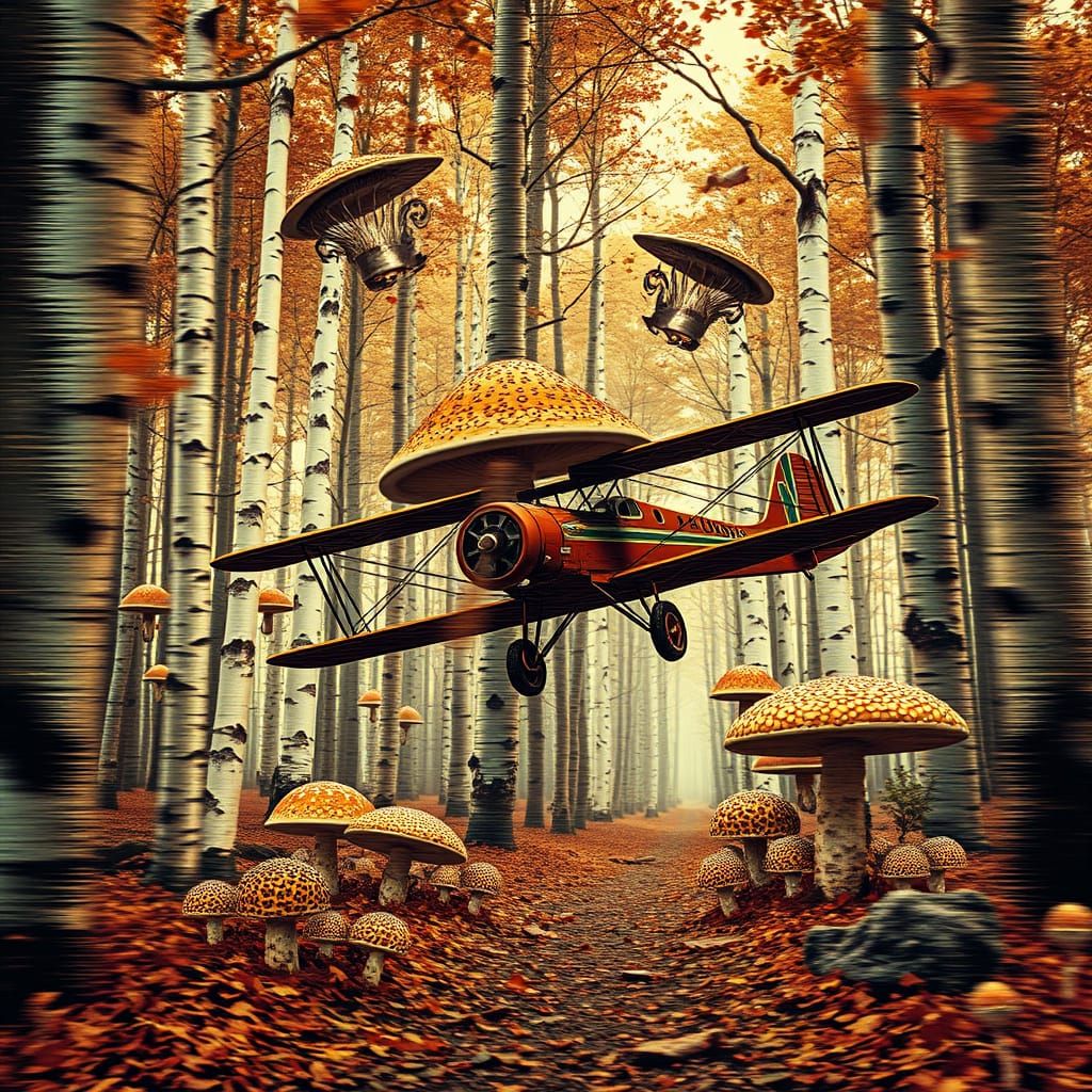 Glitchcore Collage of Paranormal Entities and Biplane