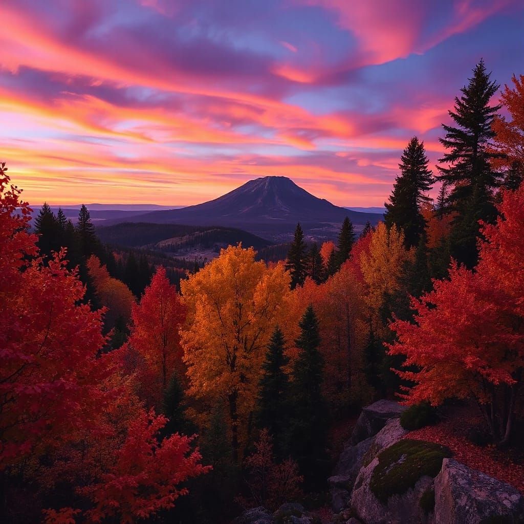 Autumnal Masterpiece in Vibrant Sunset Hues