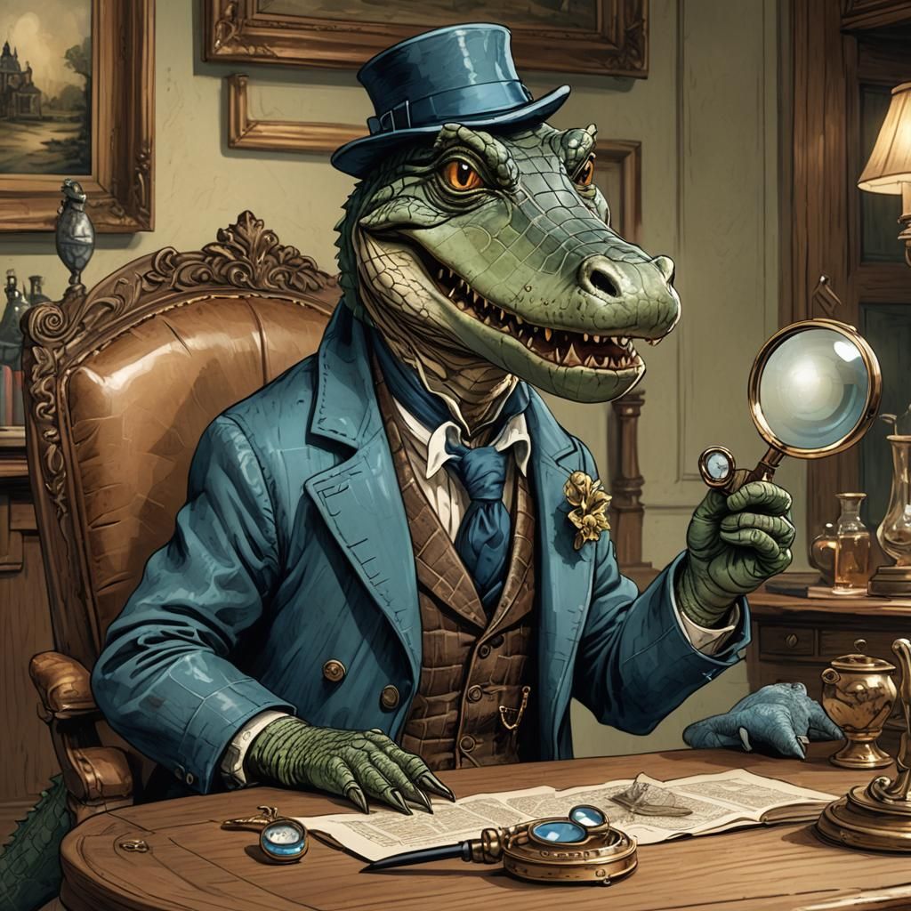 Alligator Detective Investigates in Victorian Study