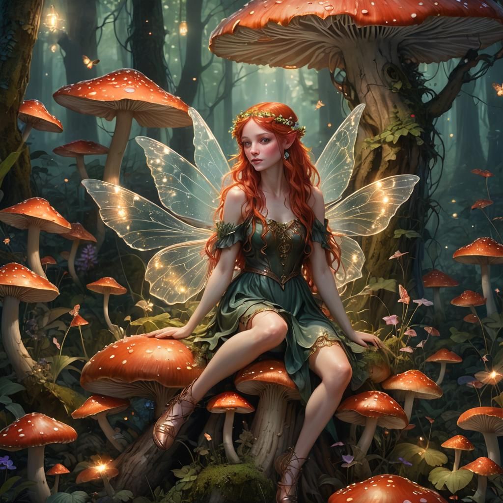 Enchanting Fairy on Mystical Mushroom